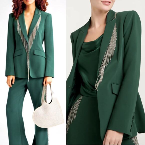 $595 Cinq à Sept Cheyenne Rhinestone Fringe Blazer - Picture 2 of 13